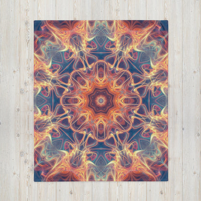 "Aquatic Rays" throw blanket shown flat, full fractal mandala print visible.