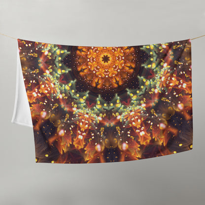 "Autumn Bloom" floral mandala throw blanket viewed straight on, corner to corner.