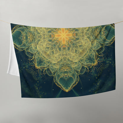 "Happy Thoughts" fractal mandala throw blanket viewed straight on, corner to corner.