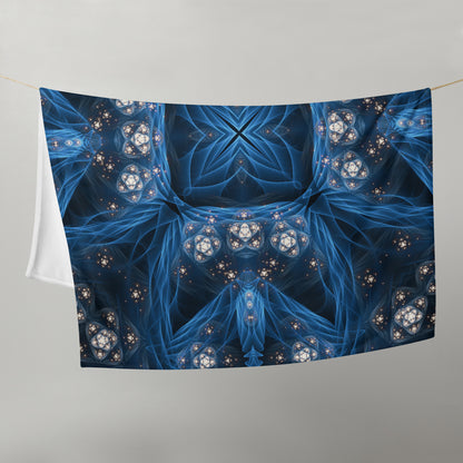 "Inner Sanctum" throw blanket flat lay showing the fractal mandala print in full.
