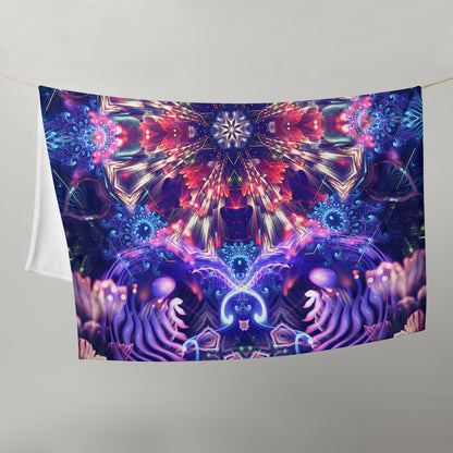 "Flow State" psychedelic mandala throw blanket viewed straight on, corner to corner.