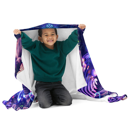 "Flow State" throw blanket flat lay showing the psychedelic mandala print in full.