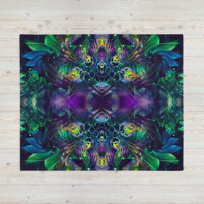 "Awakened" floral mandala throw blanket viewed straight on, corner to corner.