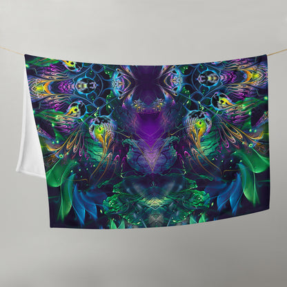 "Awakened" floral mandala throw blanket laid flat, printed side facing up.
