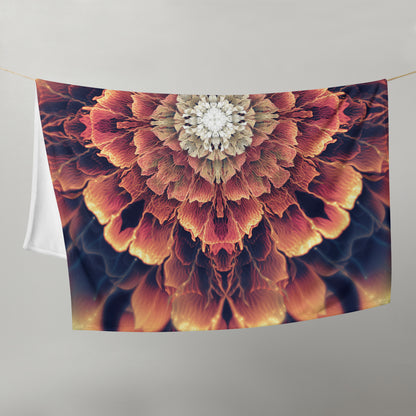 "Mandala Bloom" flower mandala throw blanket viewed straight on, corner to corner.
