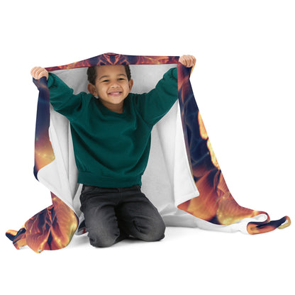 "Mandala Bloom" throw blanket flat lay showing the flower mandala print in full.