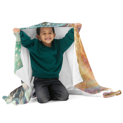 Another flat front view of the "Celestial Vibrations" throw blanket