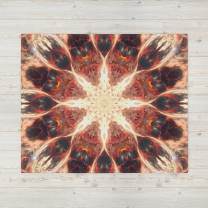 Front view of the Muladhara root chakra mandala throw blanket laid flat to display the complete design.