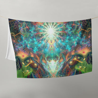 Another flat front shot of the Tree of Life throw blanket highlighting the tree and sacred geometry pattern.