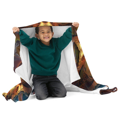 Flat front layout of the Totem Sun fractal mandala throw blanket showing the complete print and hemmed edges.