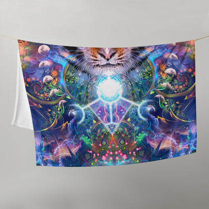 Straight-on front view of the folded Hunter's Moon tiger throw blanket.