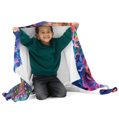 Full front view of the folded Hunter's Moon tiger throw blanket displaying the design.