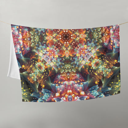 Full front view of the folded Kaleidobloom fractal mandala throw blanket displaying the design.