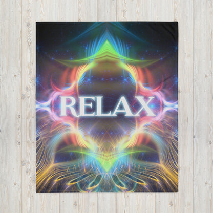 Another front view of the folded Relax fractal typography throw blanket showing the print in full.