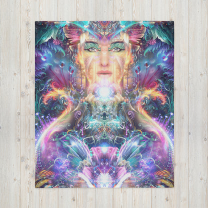 Another front view of the folded Medicina ayahuasca throw blanket showing the print in full.