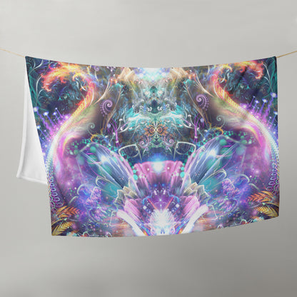 Straight-on front view of the folded Medicina ayahuasca throw blanket.