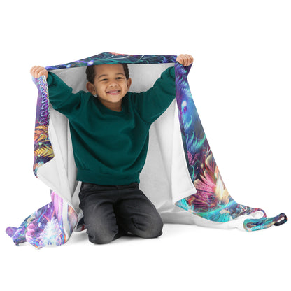 Full front view of the folded Medicina ayahuasca throw blanket displaying the design.
