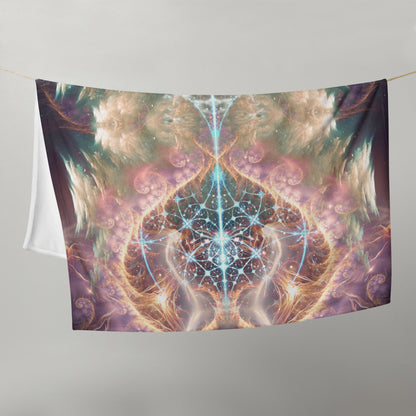 Straight-on front view of the folded Alchemist's Breath Buddha throw blanket.