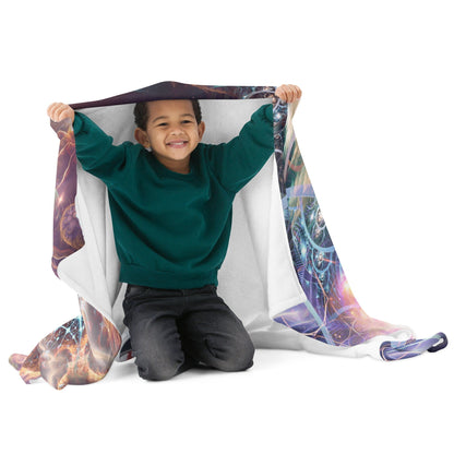 Full front view of the folded Alchemist's Breath Buddha throw blanket displaying the design.