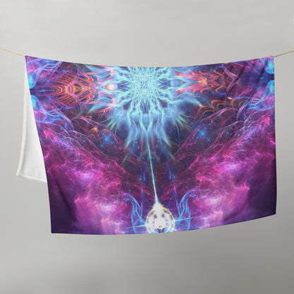 Straight-on front view of the folded Angelic Force fractal portal throw blanket.