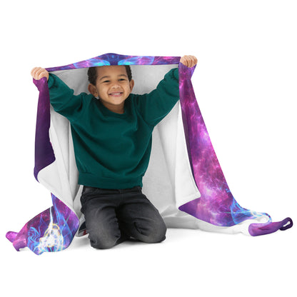 Full front view of the folded Angelic Force fractal portal throw blanket displaying the design.