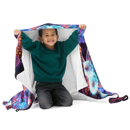 Full front view of the folded Flower of Life fractal mandala throw blanket displaying the design.