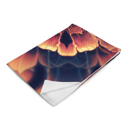 "Mandala Bloom" throw blanket photographed at an angle, showing print and fabric drape.
