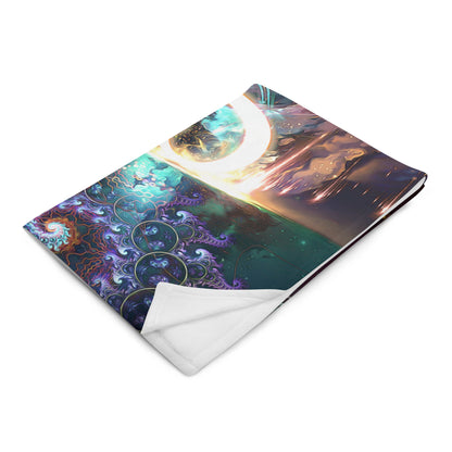 The "Density 432" throw blanket folded at an angle, showing the print and white backing