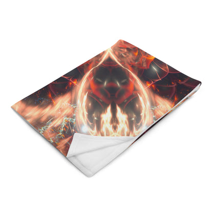 Angled left front view of the Muladhara root chakra mandala throw blanket showing its drape and edge.