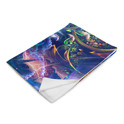 Angled front view of the folded Hunter's Moon tiger throw blanket.