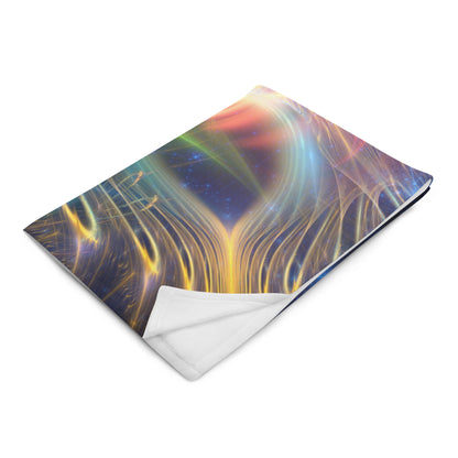 Angled front view of the folded Relax fractal typography throw blanket.