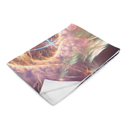 Angled front view of the folded Alchemist's Breath Buddha throw blanket.
