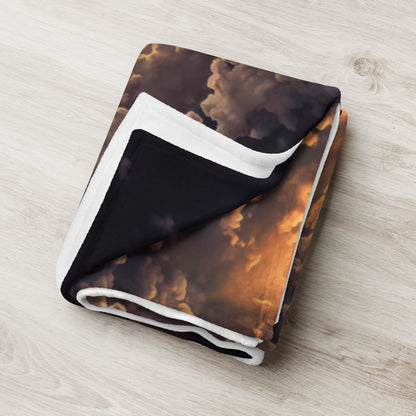 "Adieu" throw blanket styled across a bed, showing size and drape.