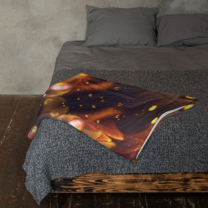 "Autumn Bloom" throw blanket draped over the arm of a chair, showing the full print.