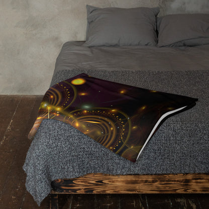 The "Density 432" throw blanket draped over a couch, corner folded to show the white reverse side
