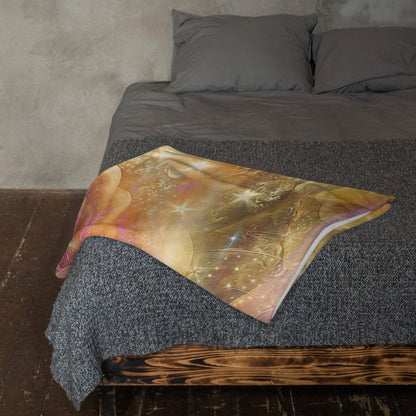 The "Celestial Vibrations" throw blanket styled on a couch in a living room