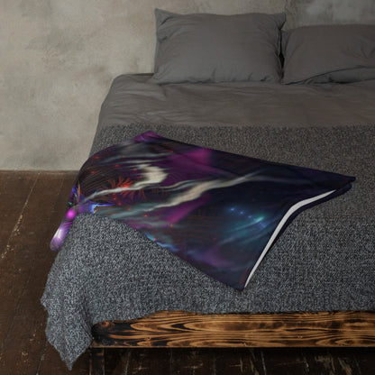 Another lifestyle photo of the Dragon Heart mandala throw blanket styled at home.