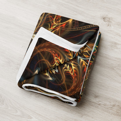 Lifestyle photo of the Sigil of Valor mandala throw blanket styled in a home setting.