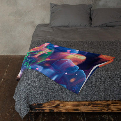 Another lifestyle photo of the Hunter's Moon tiger throw blanket styled at home.