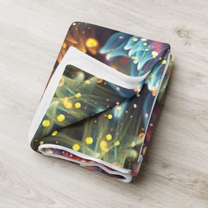 Lifestyle photo of the Kaleidobloom fractal mandala throw blanket styled in a home setting.