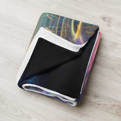 Lifestyle photo of the Relax fractal typography throw blanket styled in a home setting.