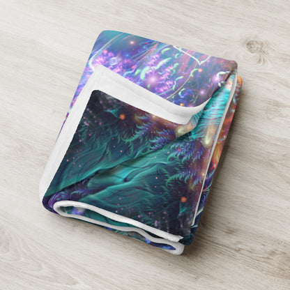 Lifestyle photo of the Medicina ayahuasca throw blanket styled in a home setting.