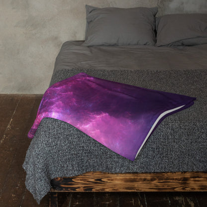 Lifestyle photo of the Angelic Force fractal portal throw blanket styled in a home setting.
