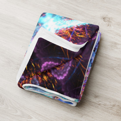 Another lifestyle photo of the Flower of Life fractal mandala throw blanket styled at home.