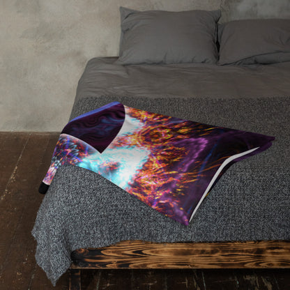 Lifestyle photo of the Flower of Life fractal mandala throw blanket styled in a home setting.
