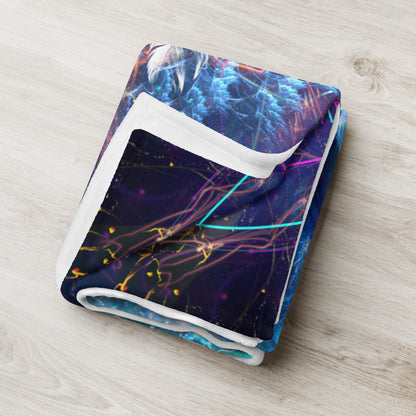 "Soul Seeker" throw blanket draped over the arm of a chair, showing the full print.