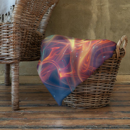 "Aquatic Rays" throw blanket styled across a bed, showing size and drape.