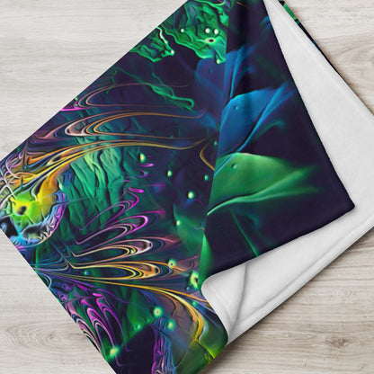 "Awakened" throw blanket folded at the foot of a bed, showing the soft texture.