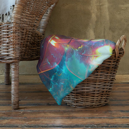 "The Wanderers" throw blanket draped over a couch, corner folded to show the white reverse side