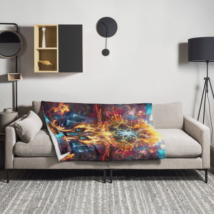 The "The Wanderers" throw blanket draped over a couch, corner folded to show the white reverse side